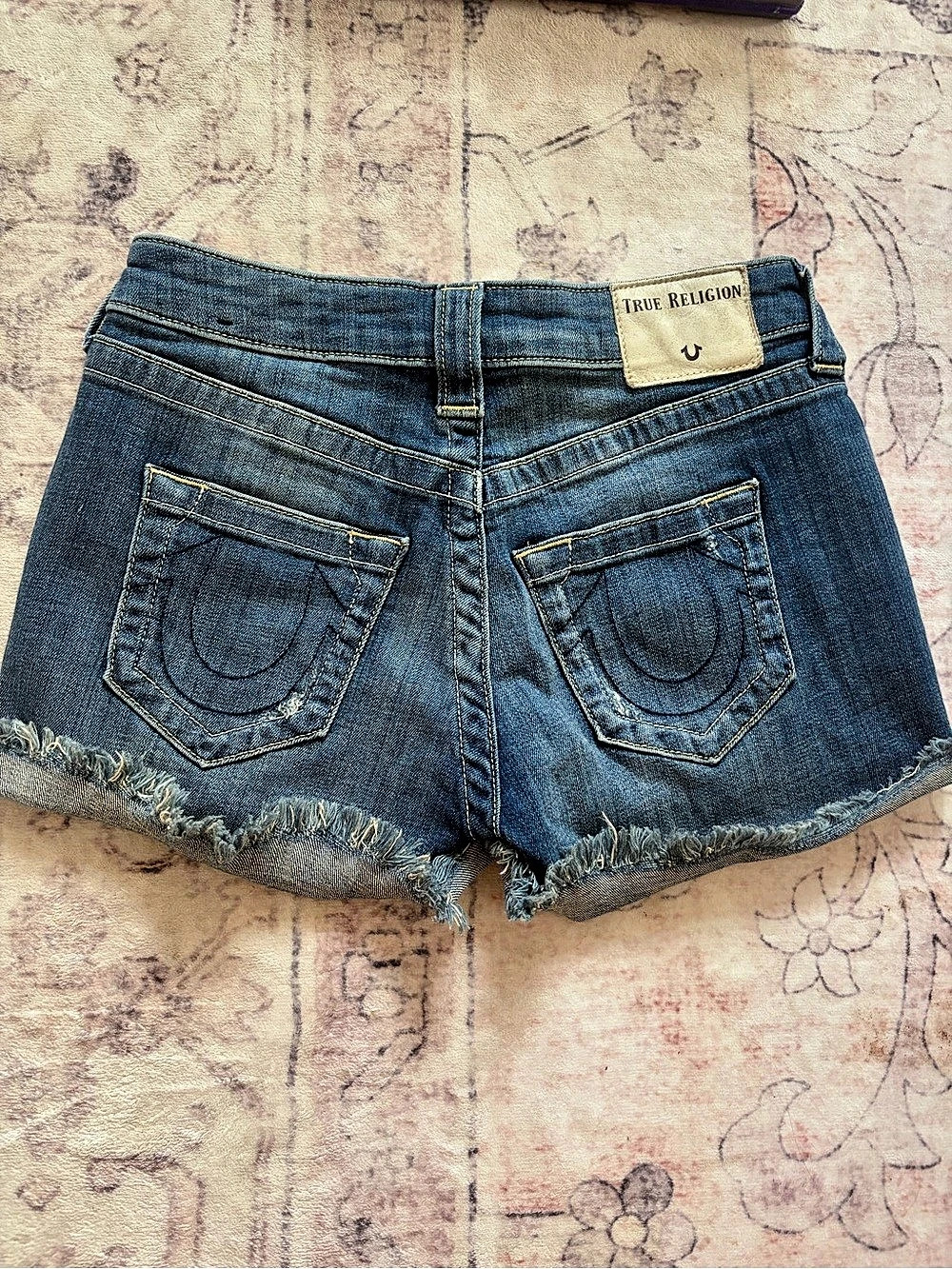 True Religion Jennie Curvey Short Jean Shorts Waist 24 Blue